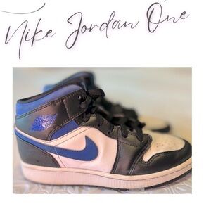 Nike Air Jordan 1 Retro Mid Royal Blue White and Black. Gently used.
